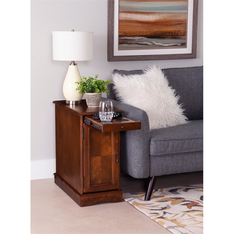 Linon Bartow Multi Function Storage Side Table Charging Station in Hazelnut Wood