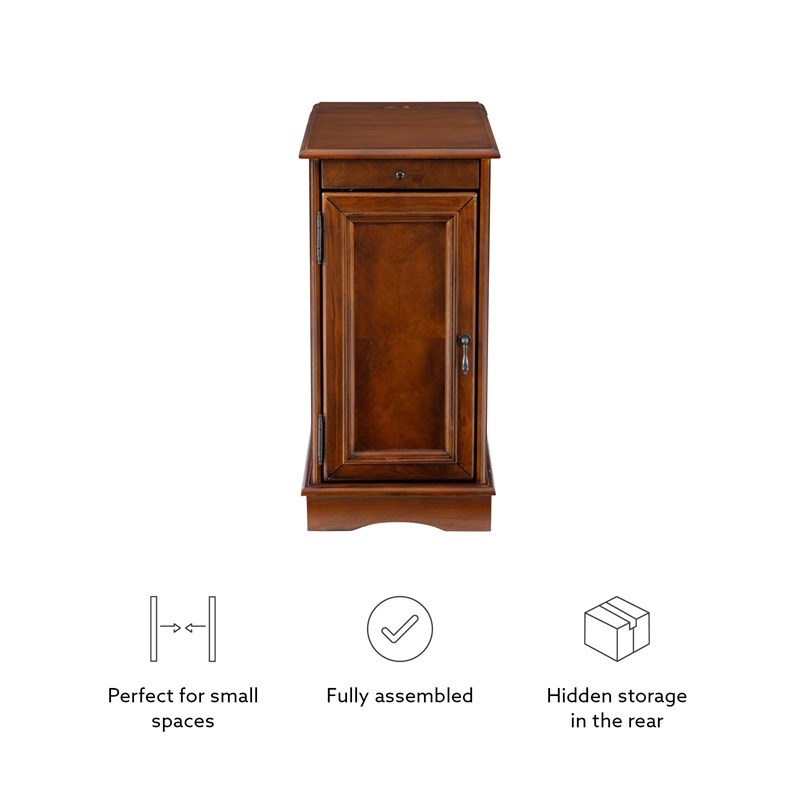 Linon Bartow Multi Function Storage Side Table Charging Station in Hazelnut Wood