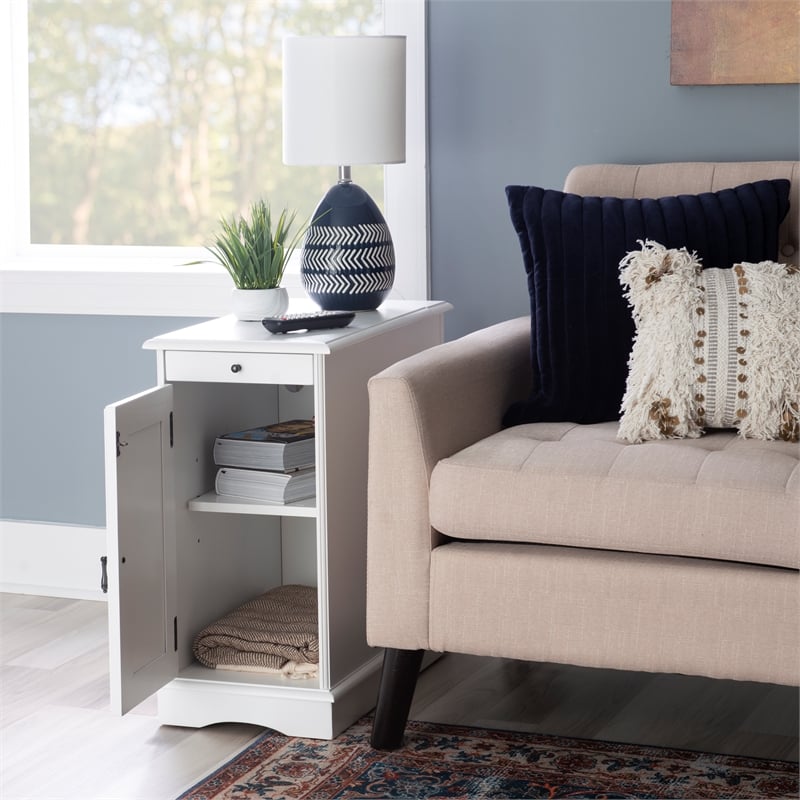 Linon Bartow Multi Function Storage Accent Table Charging Station in White Wood