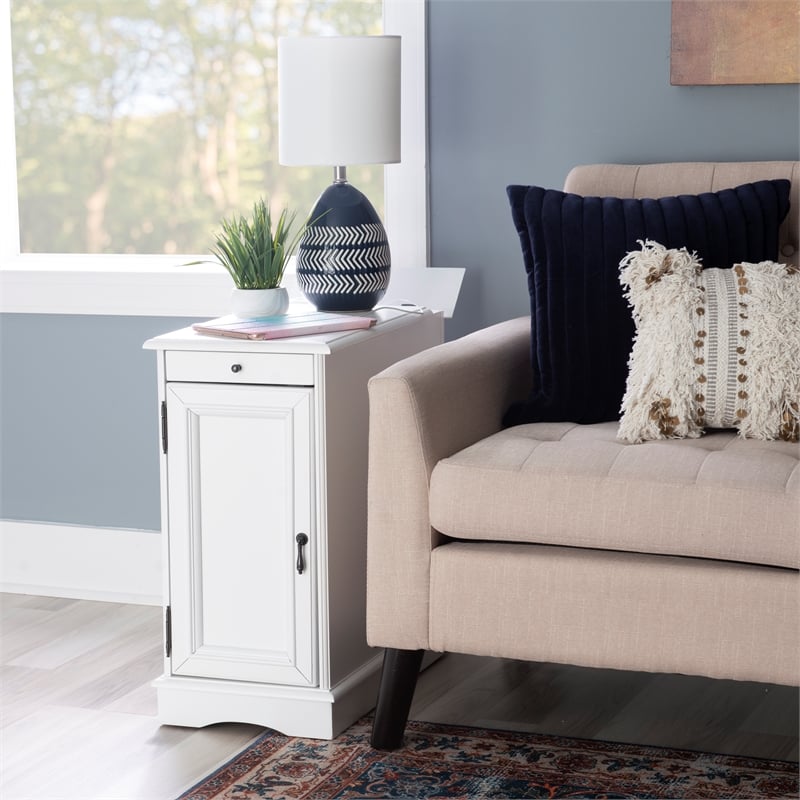 Linon Bartow Multi Function Storage Accent Table Charging Station in White Wood