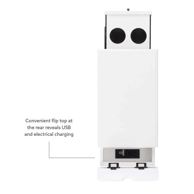 Linon Bartow Multi Function Storage Accent Table Charging Station in White Wood