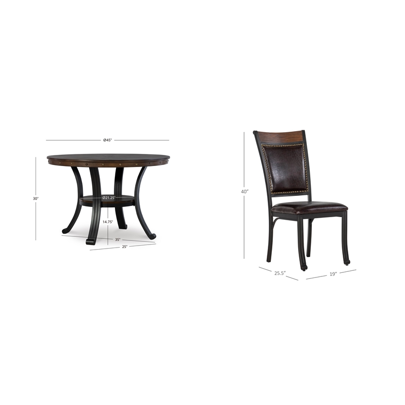 Linon Franklin 5 Piece Wood/Metal Faux Leather Dining Set in Rustic Umber Brown