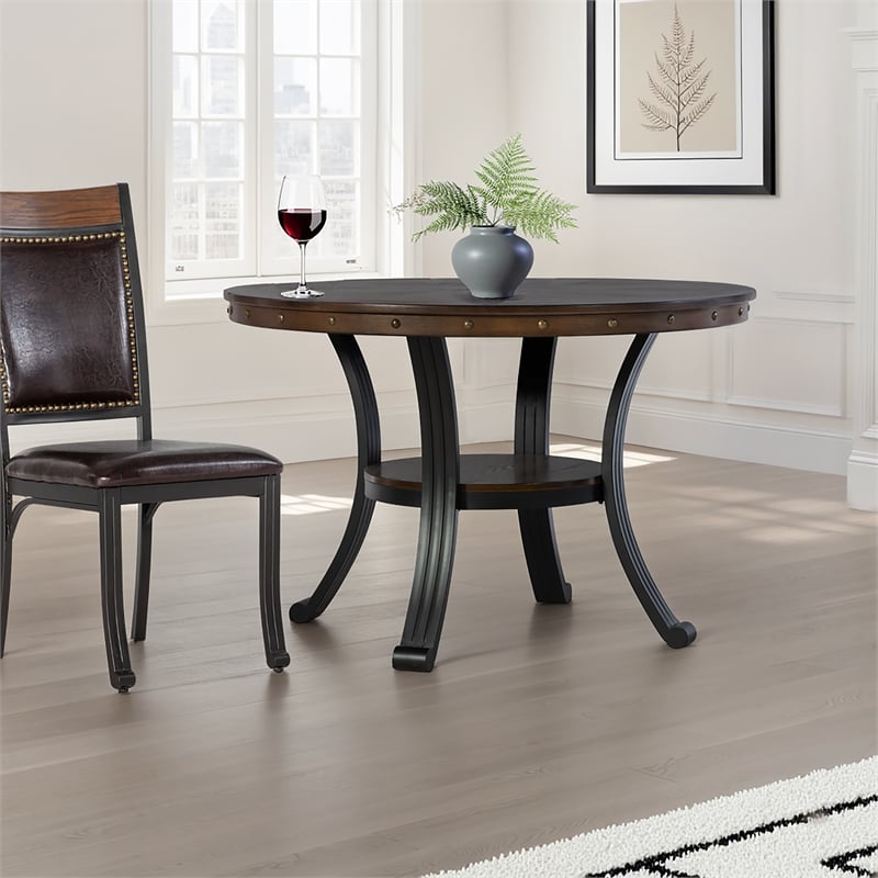Linon Franklin Wood and Metal Round Dining Table in Rustic Umber Brown