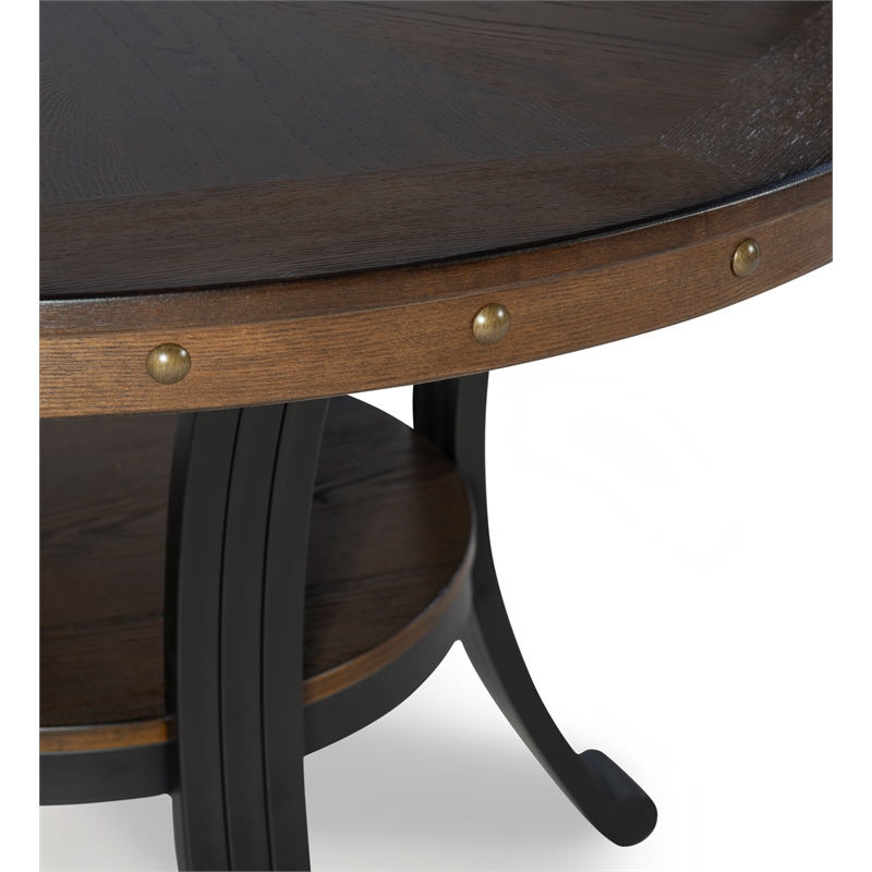 Linon Franklin Wood and Metal Round Dining Table in Rustic Umber Brown