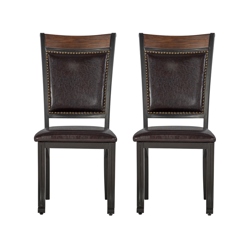 Linon Franklin Metal Faux Leather Dining Chairs in Rustic Umber Brown (Set of 2)