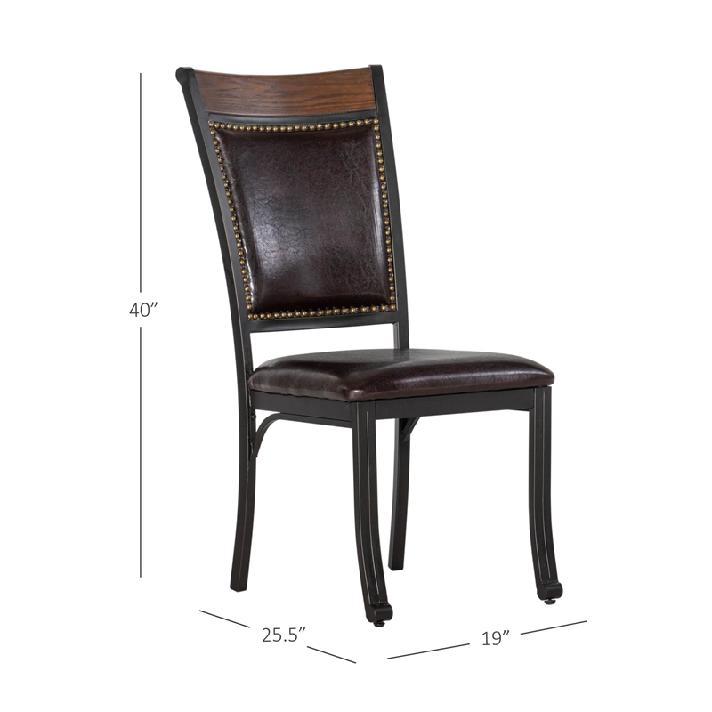 Linon Franklin Metal Faux Leather Dining Chairs in Rustic Umber Brown (Set of 2)