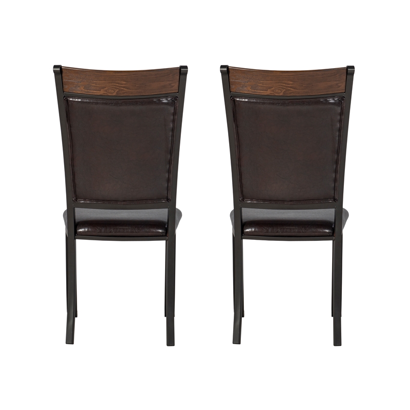 Linon Franklin Metal Faux Leather Dining Chairs in Rustic Umber Brown (Set of 2)