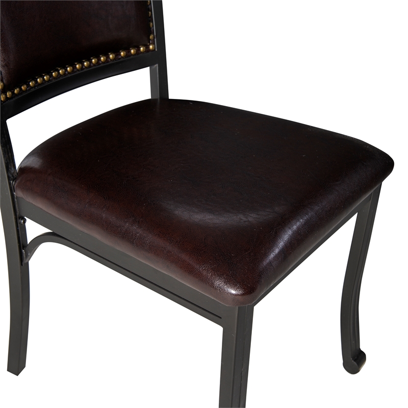 Linon Franklin Metal Faux Leather Dining Chairs in Rustic Umber Brown (Set of 2)