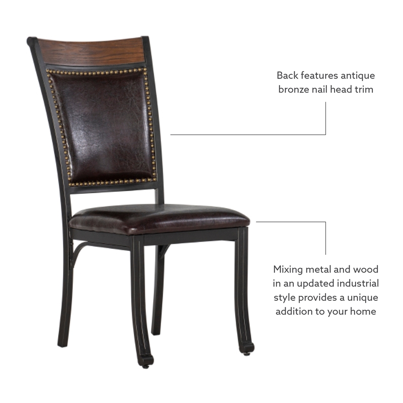 Linon Franklin Metal Faux Leather Dining Chairs in Rustic Umber Brown (Set of 2)