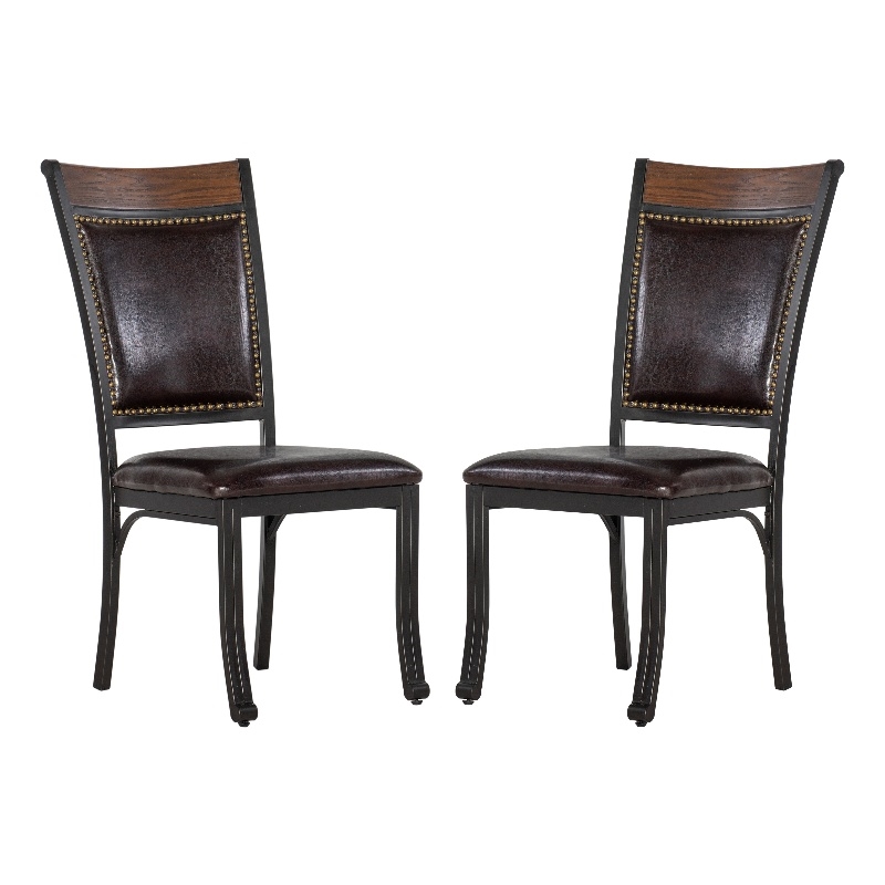 Linon Franklin Metal Faux Leather Dining Chairs in Rustic Umber Brown (Set of 2)