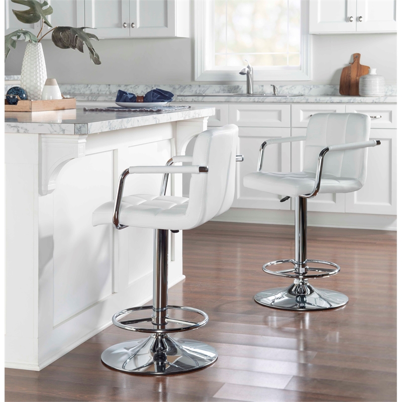 White leather best sale chrome bar stools