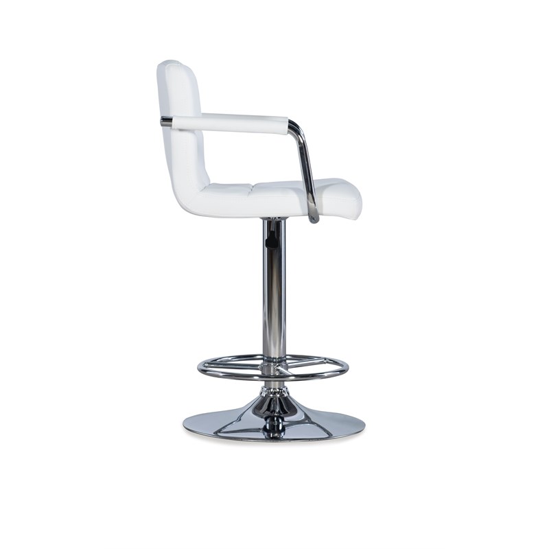 Linon White Quilted Faux Leather Gas-Lift Adjustable Swivel Bar Stool in Chrome