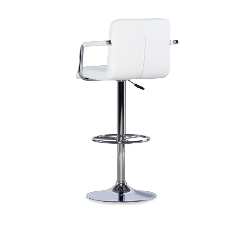 Linon White Quilted Faux Leather Gas-Lift Adjustable Swivel Bar Stool in Chrome