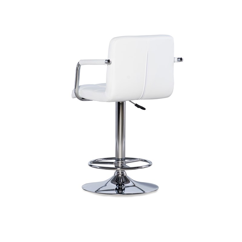 Linon White Quilted Faux Leather Gas-Lift Adjustable Swivel Bar Stool in Chrome