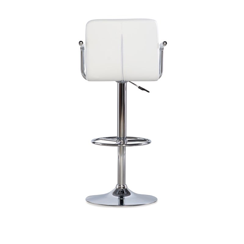 Linon White Quilted Faux Leather Gas-Lift Adjustable Swivel Bar Stool in Chrome
