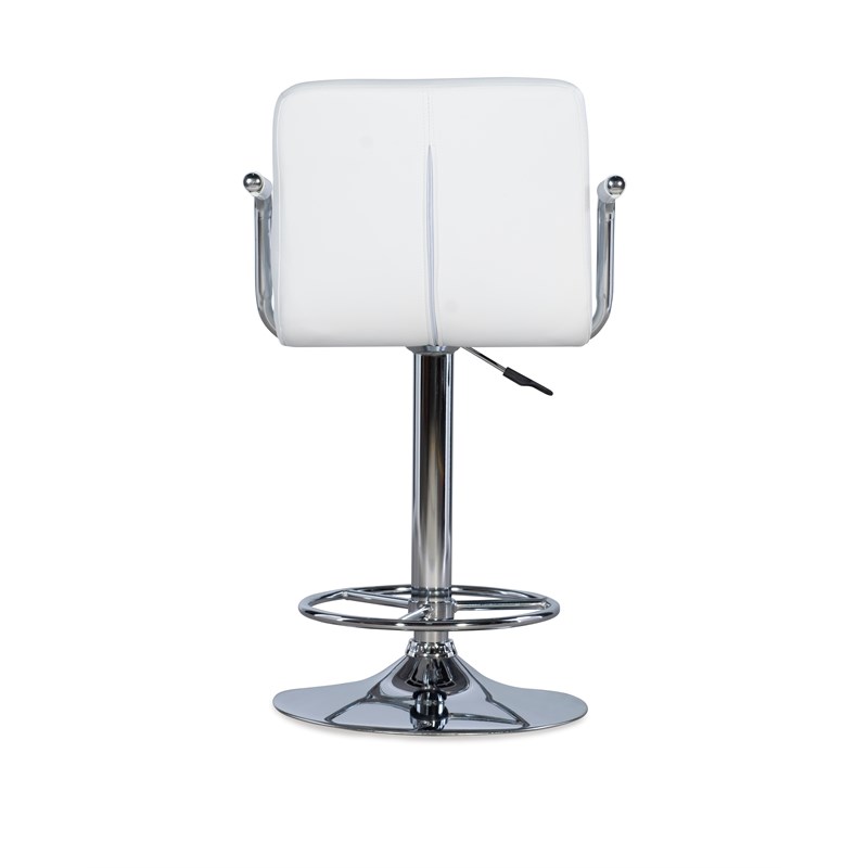 Linon White Quilted Faux Leather Gas-Lift Adjustable Swivel Bar Stool in Chrome