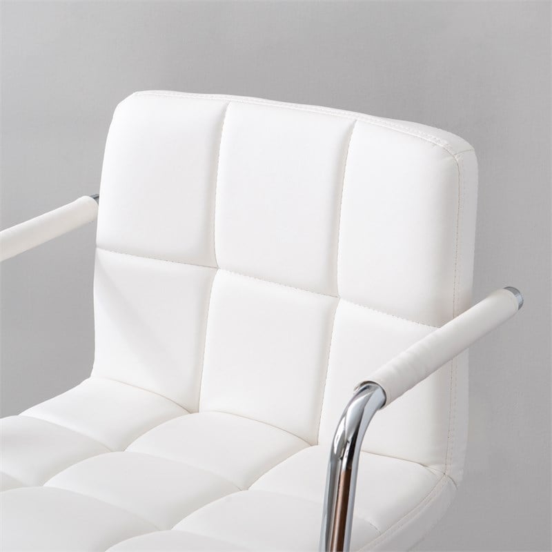 Linon White Quilted Faux Leather Gas-Lift Adjustable Swivel Bar Stool in Chrome