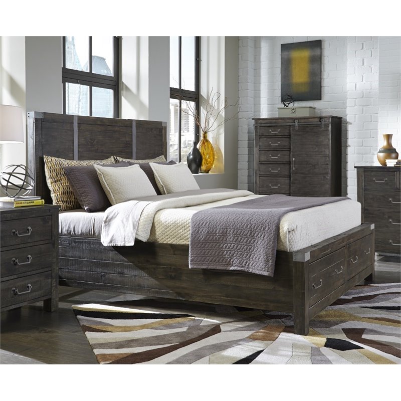 Magnussen Abington California King Panel Bed with Storage in Charcoal