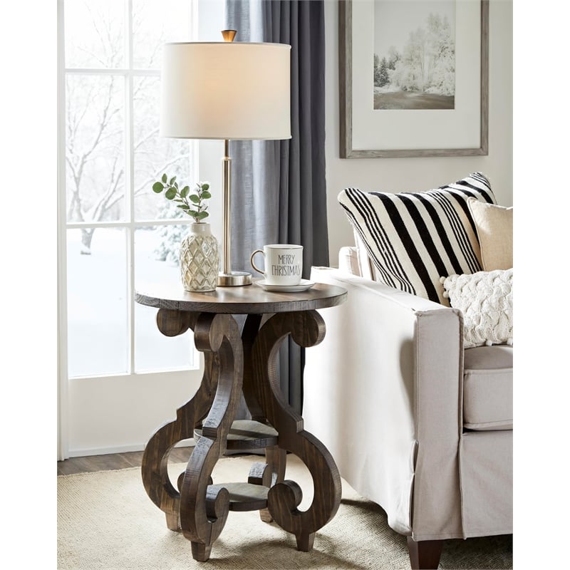 Magnussen Bellamy Round Accent End Table in Peppercorn