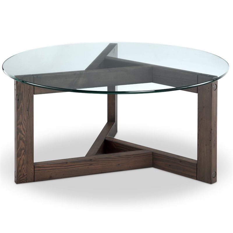 Magnussen Beck 38 Round Glass Top Coffee Table In Dark Chocolate Magnussen Beck 38