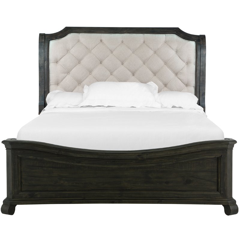 Magnussen Bellamy Traditional Peppercorn King Sleigh Bed with Shaped Footboard