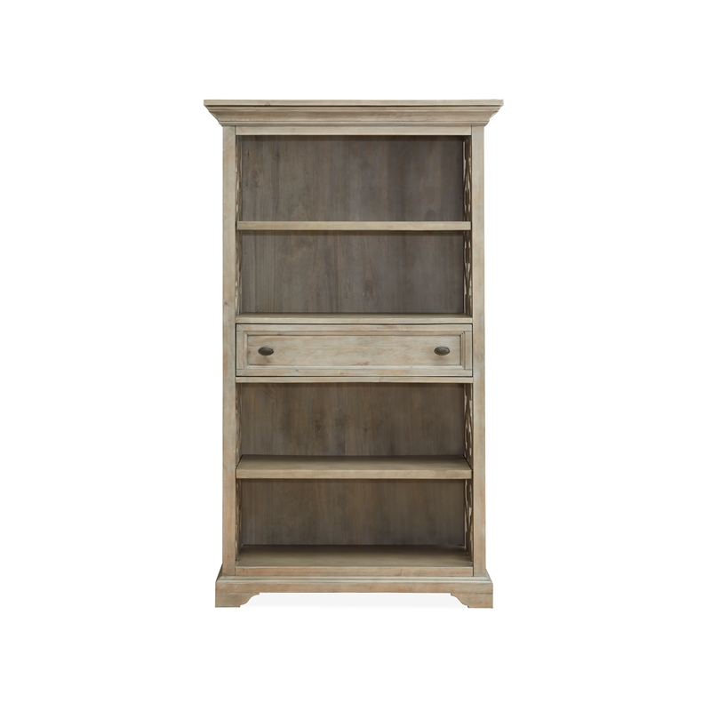 Magnussen Tinley Park Pine Solid Wood Bookcase in Dovetail Gray
