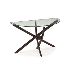 xenia demilune glass top sofa table with espresso base