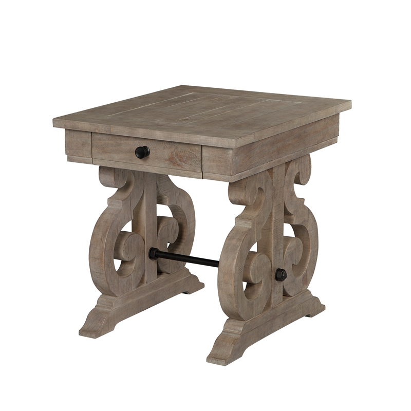 Magnussen Tinley Park Rectangular Wood and Metal End Table in Dovetail Gray