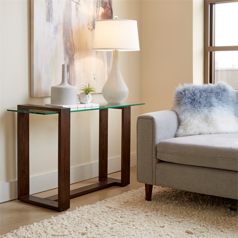 Magnussen Bristow Rectangular Wood and Tempered Glass Sofa Table
