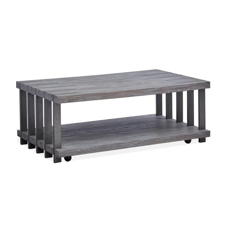 Magnussen Eldridge Rectangular Cocktail Table with Casters Weathered Gravel