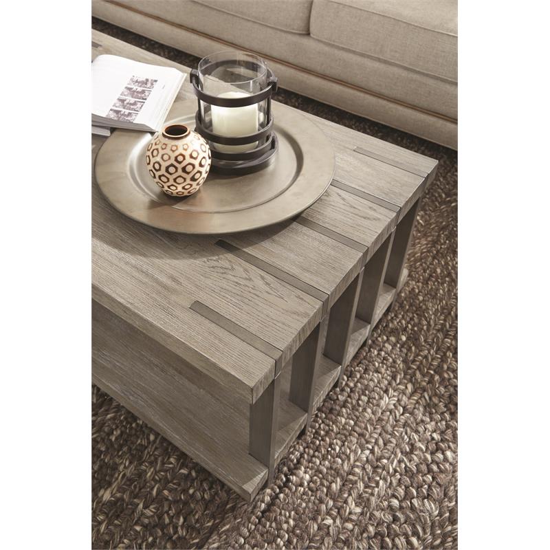 Magnussen Eldridge Rectangular Cocktail Table with Casters Weathered Gravel