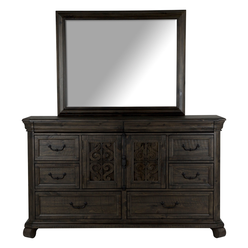 Magnussen Home Bellamy Peppercorn Drawer Dresser With Landscape Mirror