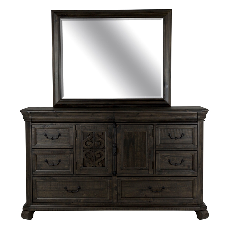 Magnussen Home Bellamy Peppercorn Drawer Dresser With Landscape Mirror