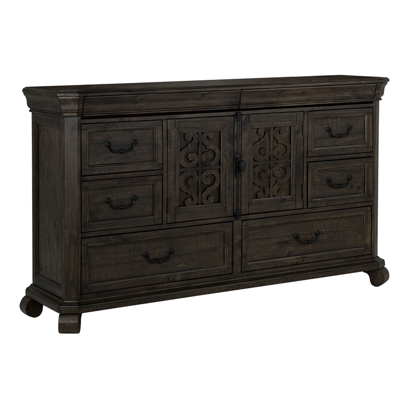 Magnussen Home Bellamy Peppercorn Drawer Dresser With Landscape Mirror