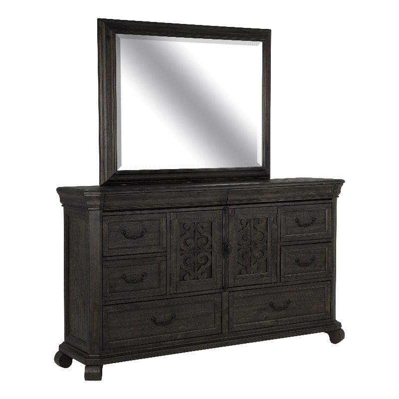 Magnussen Home Bellamy Peppercorn Drawer Dresser With Landscape Mirror