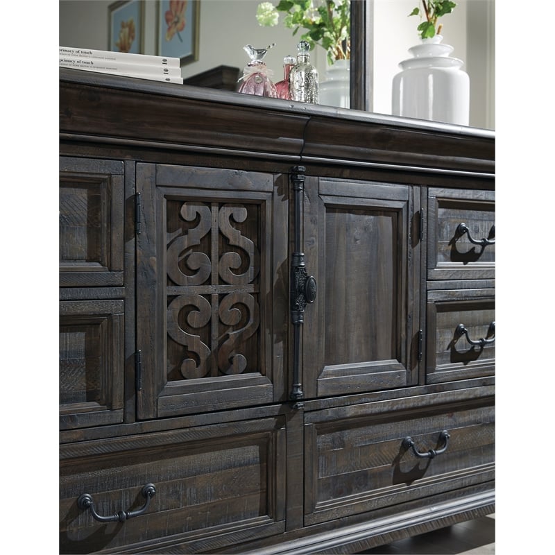 Magnussen Home Bellamy Peppercorn Drawer Dresser With Shaped Mirror