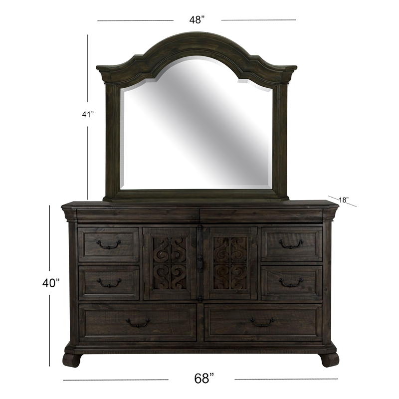 Magnussen Home Bellamy Peppercorn Drawer Dresser With Shaped Mirror