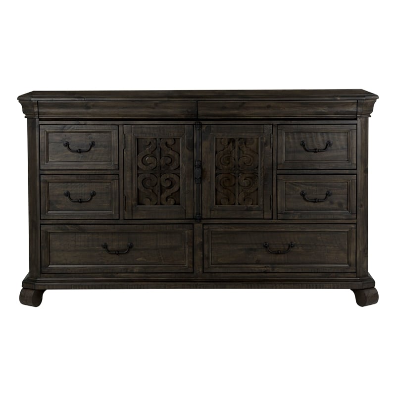 Magnussen Home Bellamy Peppercorn Drawer Dresser With Shaped Mirror