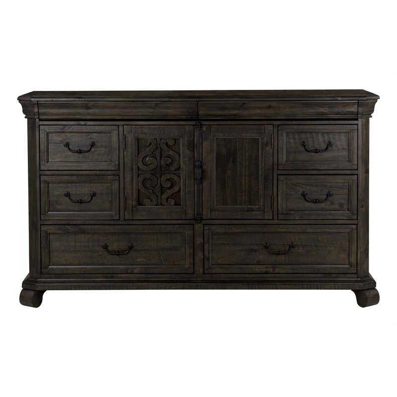 Magnussen Home Bellamy Peppercorn Drawer Dresser With Shaped Mirror