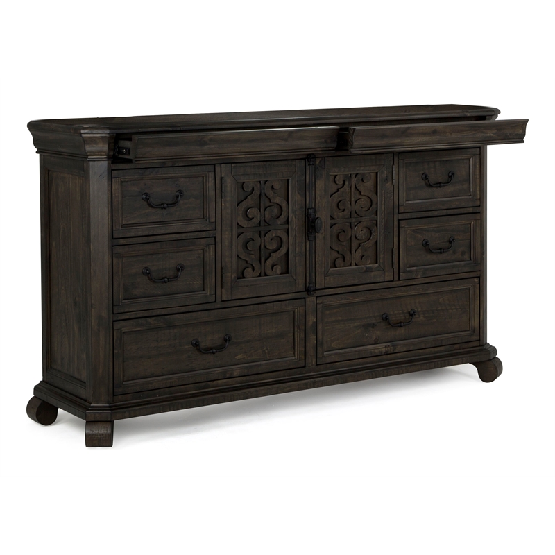 Magnussen Home Bellamy Peppercorn Drawer Dresser With Shaped Mirror