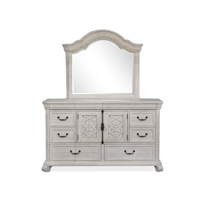 Magnussen Home Bronwyn Alabaster Drawer Dresser With Shaped Mirror