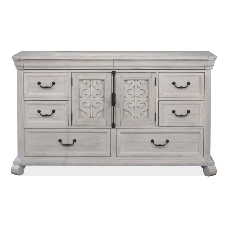 Magnussen Home Bronwyn Alabaster Drawer Dresser With Shaped Mirror