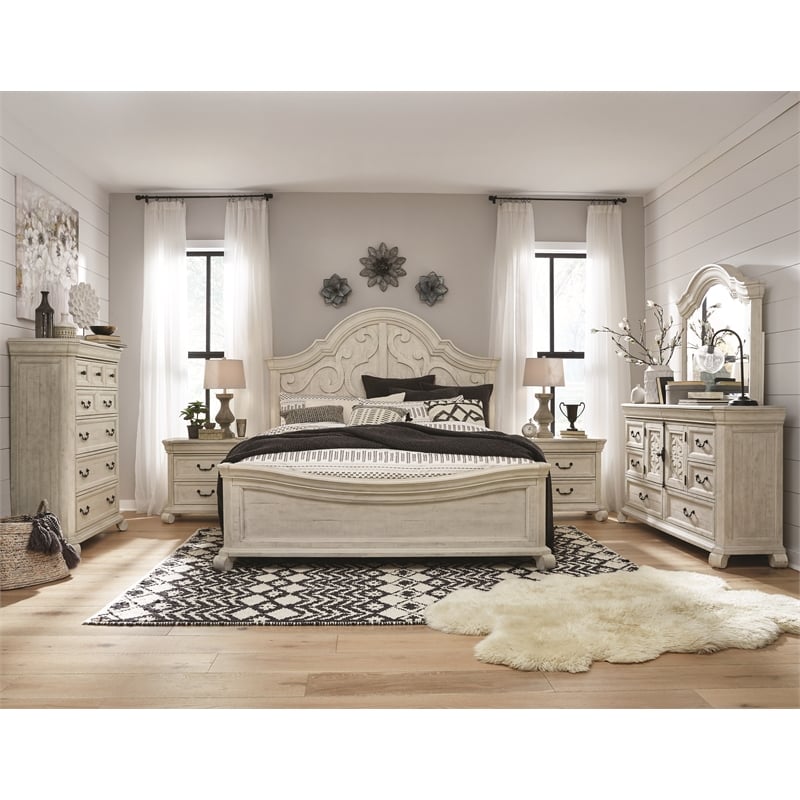 Magnussen Home Bronwyn Alabaster Drawer Dresser With Shaped Mirror