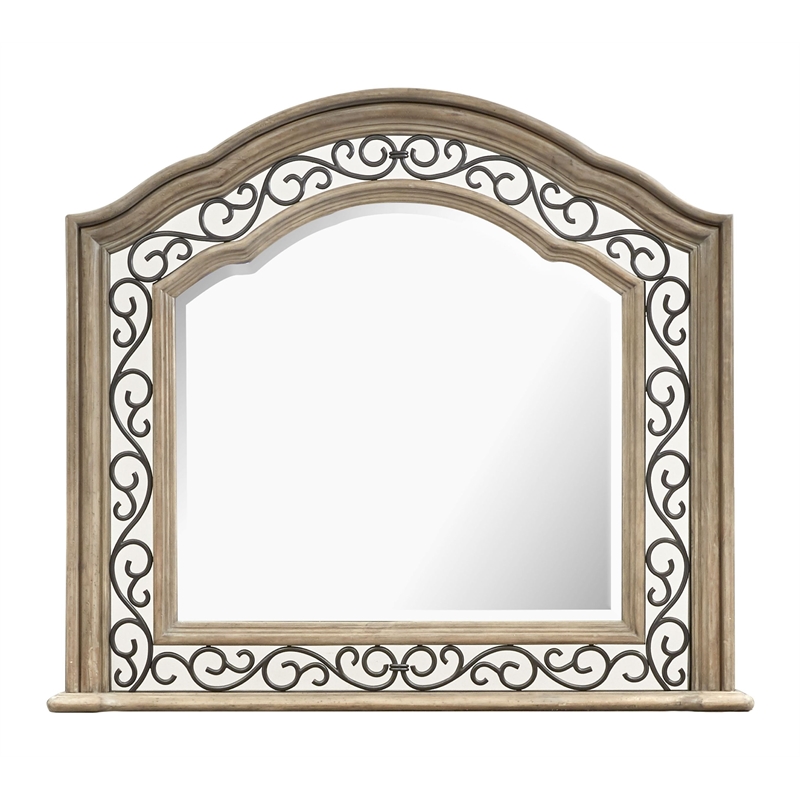 Magnussen Home Marisol Fawn Drawer Dresser With Shaped Mirror in Fawn Finish
