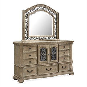 Magnussen Home Marisol Fawn Drawer Dresser With Shaped Mirror in Fawn Finish