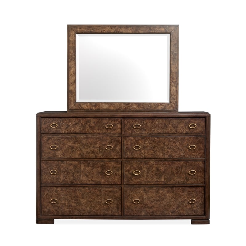 Magnussen Home Rowan Espresso Drawer Dresser With Landscape Mirror in Espresso