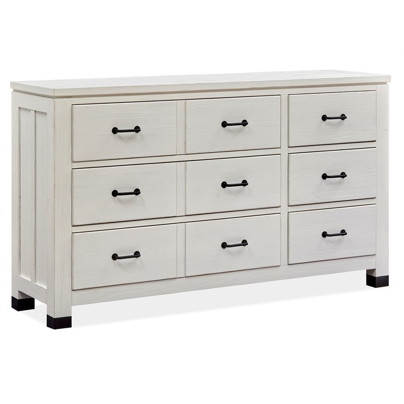 Magnussen Home Harper Springs Silo White Drawer Dresser With Shaped Mirror