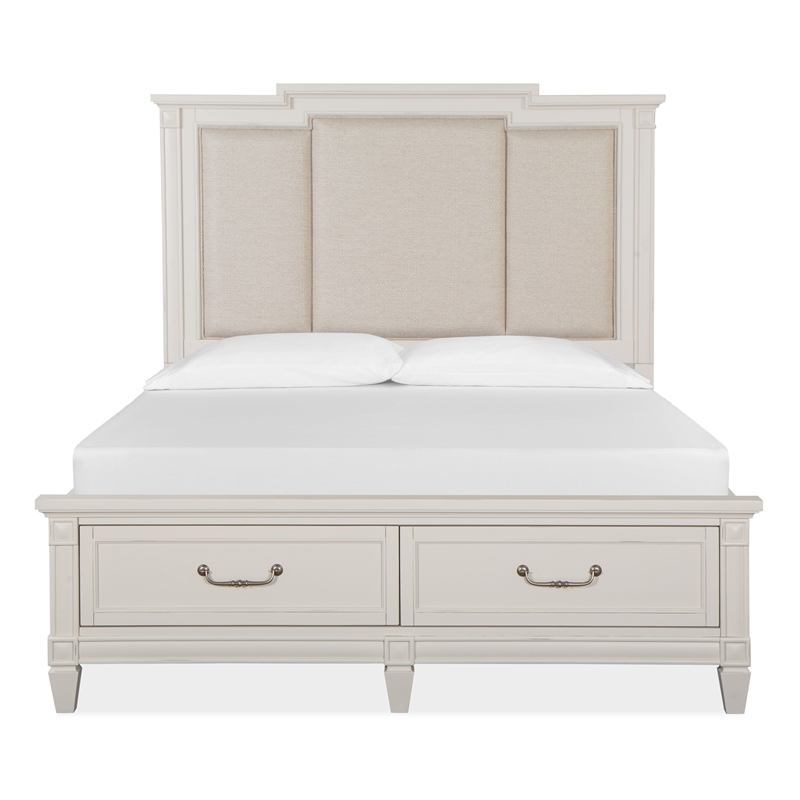 Magnussen Home Willowbrook Egg Shell White Queen Panel Upholstered Storage Bed