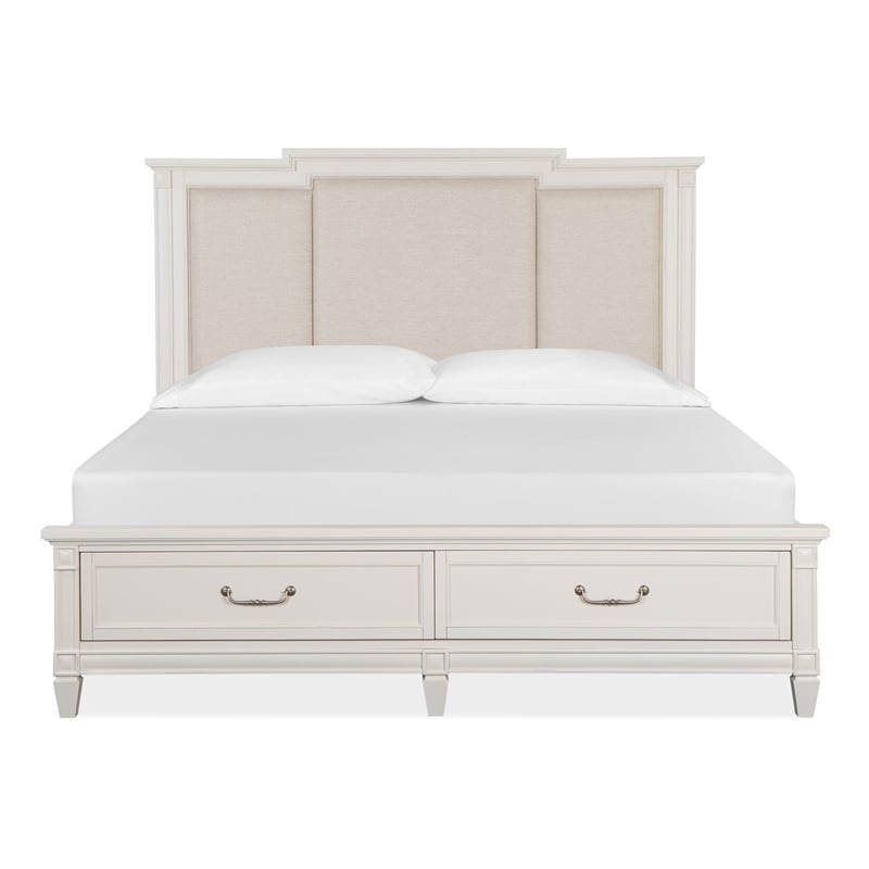 Magnussen Home Willowbrook Egg Shell White King Panel Upholstered Storage Bed