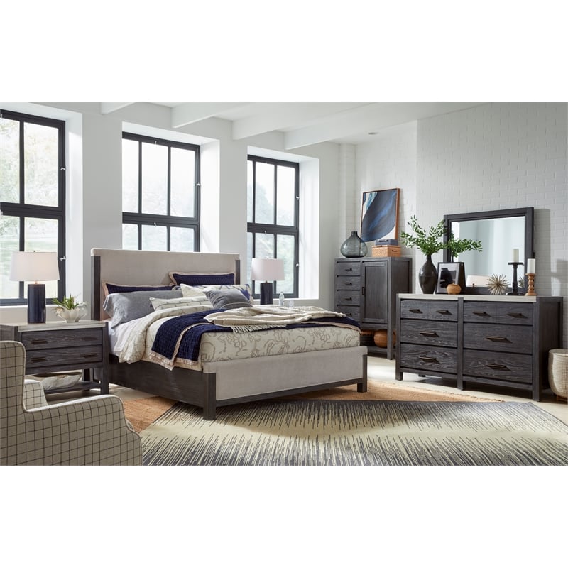 Magnussen Home Plum Creek Ravenwood Black Queen Upholstered Panel Bed